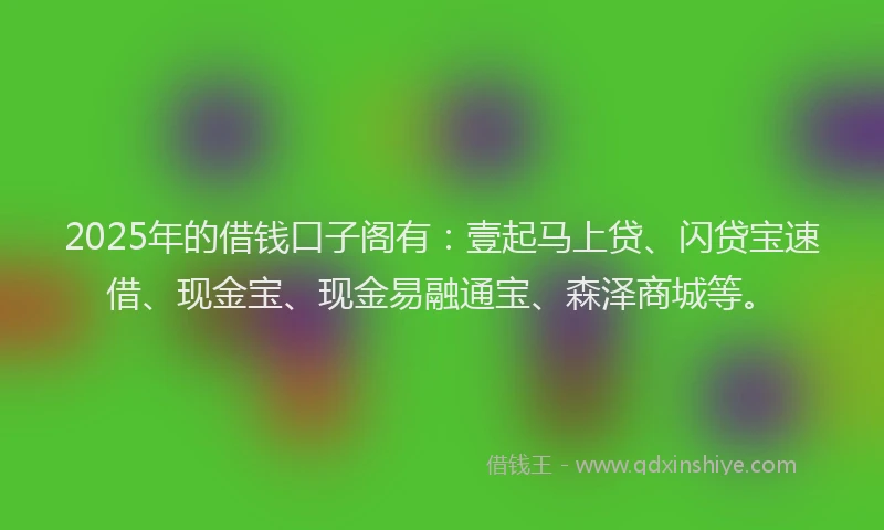 2025年的借钱口子阁有：壹起马上贷、闪贷宝速借、现金宝、现金易融通宝、森泽商城等。