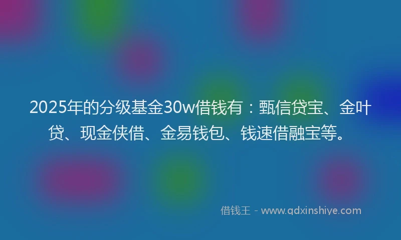 2025年的分级基金30w借钱有：甄信贷宝、金叶贷、现金侠借、金易钱包、钱速借融宝等。