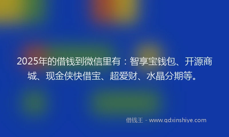 2025年的借钱到微信里有：智享宝钱包、开源商城、现金侠快借宝、超爱财、水晶分期等。