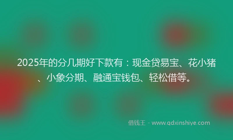 2025年的分几期好下款有：现金贷易宝、花小猪、小象分期、融通宝钱包、轻松借等。