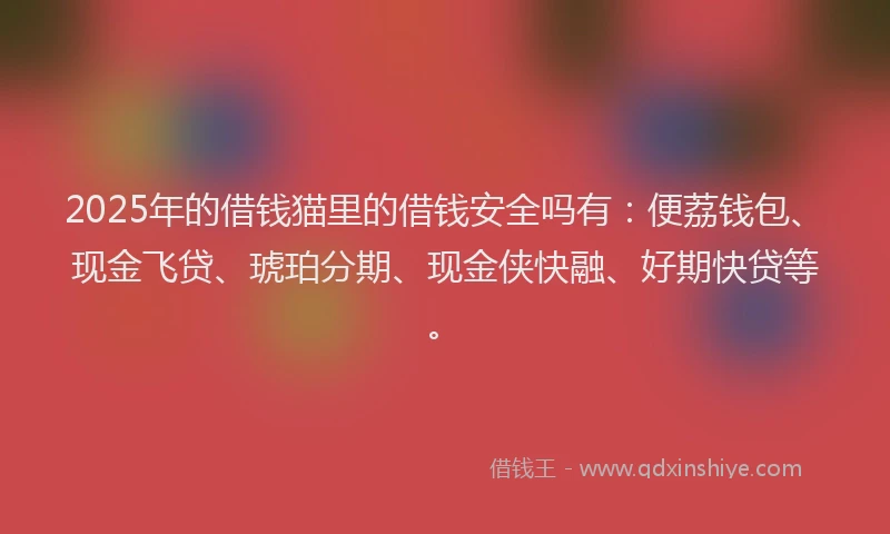 2025年的借钱猫里的借钱安全吗有：便荔钱包、现金飞贷、琥珀分期、现金侠快融、好期快贷等。