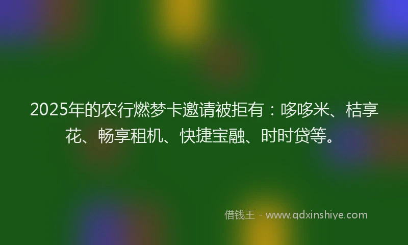 2025年的农行燃梦卡邀请被拒有：哆哆米、桔享花、畅享租机、快捷宝融、时时贷等。