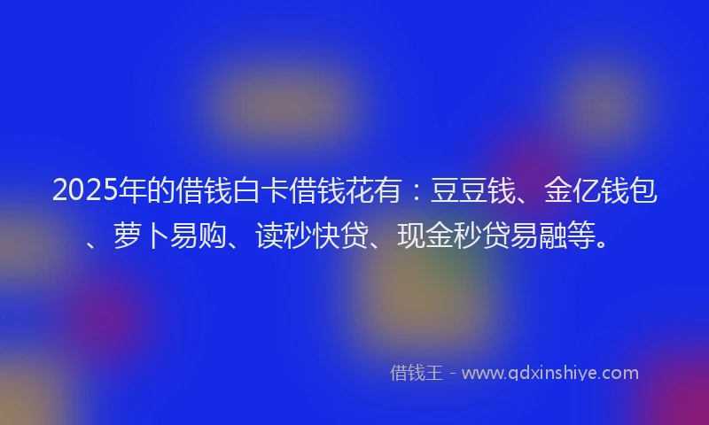 2025年的借钱白卡借钱花有：豆豆钱、金亿钱包、萝卜易购、读秒快贷、现金秒贷易融等。