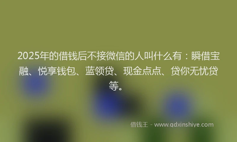 2025年的借钱后不接微信的人叫什么有：瞬借宝融、悦享钱包、蓝领贷、现金点点、贷你无忧贷等。