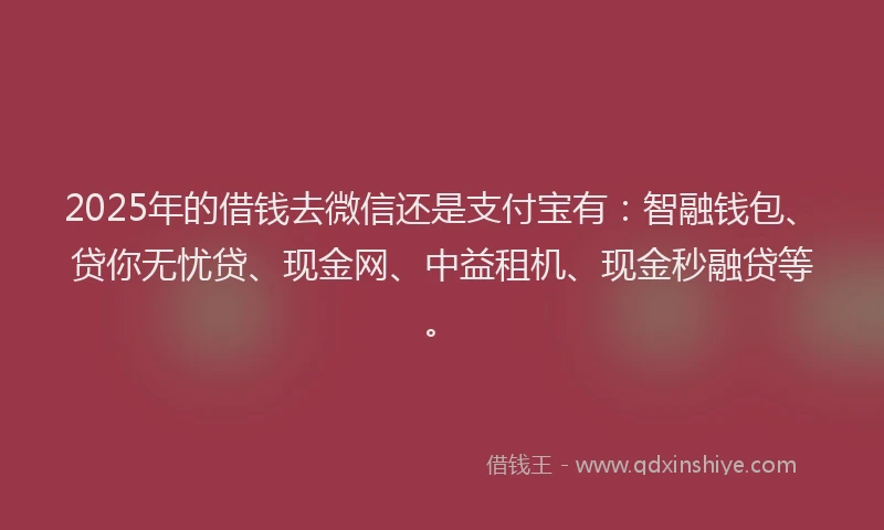 2025年的借钱去微信还是支付宝有：智融钱包、贷你无忧贷、现金网、中益租机、现金秒融贷等。