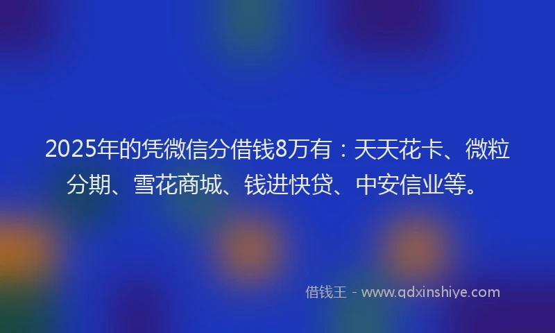 2025年的凭微信分借钱8万有：天天花卡、微粒分期、雪花商城、钱进快贷、中安信业等。