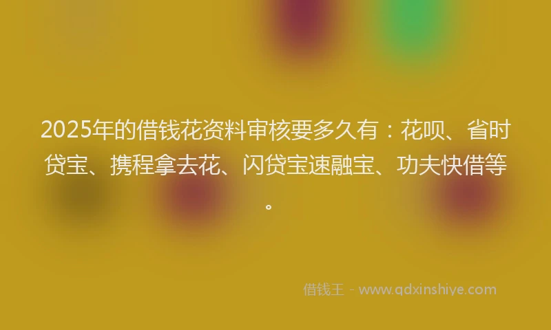 2025年的借钱花资料审核要多久有：花呗、省时贷宝、携程拿去花、闪贷宝速融宝、功夫快借等。