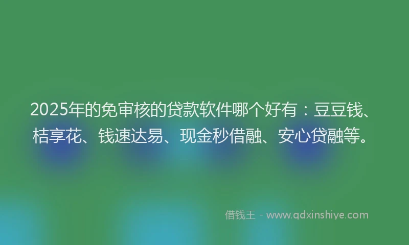 2025年的免审核的贷款软件哪个好有：豆豆钱、桔享花、钱速达易、现金秒借融、安心贷融等。