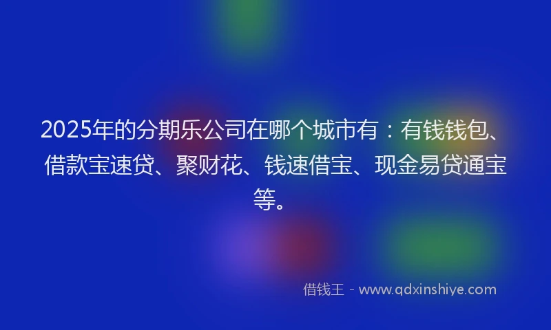 2025年的分期乐公司在哪个城市有：有钱钱包、借款宝速贷、聚财花、钱速借宝、现金易贷通宝等。
