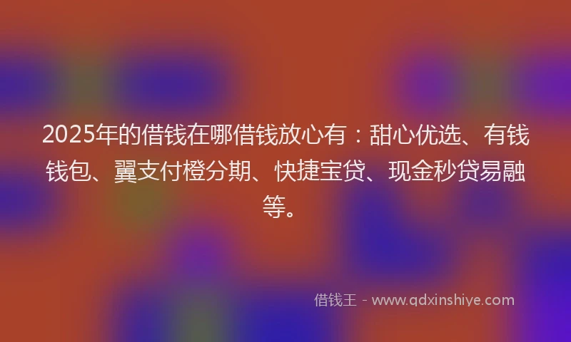 2025年的借钱在哪借钱放心有：甜心优选、有钱钱包、翼支付橙分期、快捷宝贷、现金秒贷易融等。