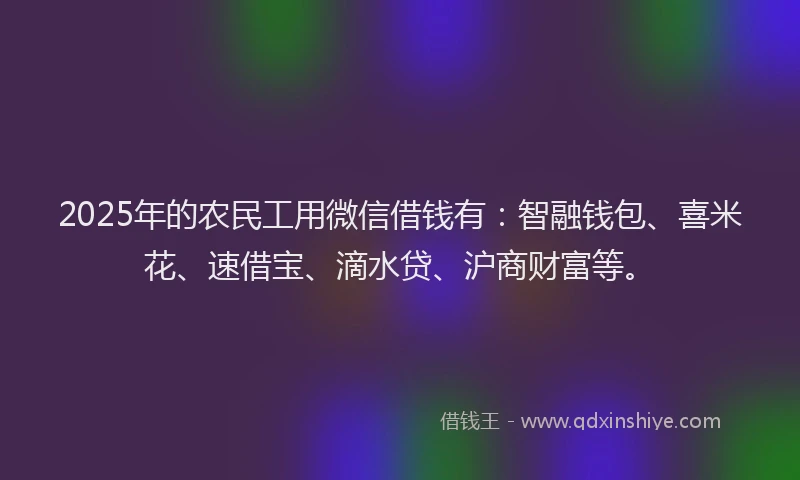2025年的农民工用微信借钱有：智融钱包、喜米花、速借宝、滴水贷、沪商财富等。