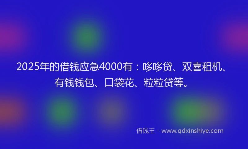 2025年的借钱应急4000有：哆哆贷、双喜租机、有钱钱包、口袋花、粒粒贷等。