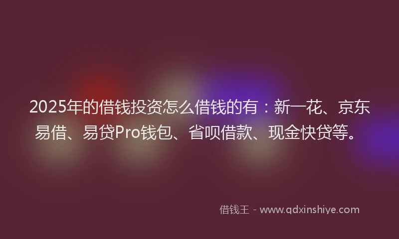 2025年的借钱投资怎么借钱的有：新一花、京东易借、易贷Pro钱包、省呗借款、现金快贷等。