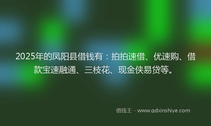 2025年的凤阳县借钱有：拍拍速借、优速购、借款宝速融通、三枝花、现金侠易贷等。