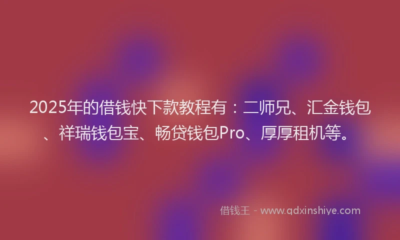 2025年的借钱快下款教程有：二师兄、汇金钱包、祥瑞钱包宝、畅贷钱包Pro、厚厚租机等。