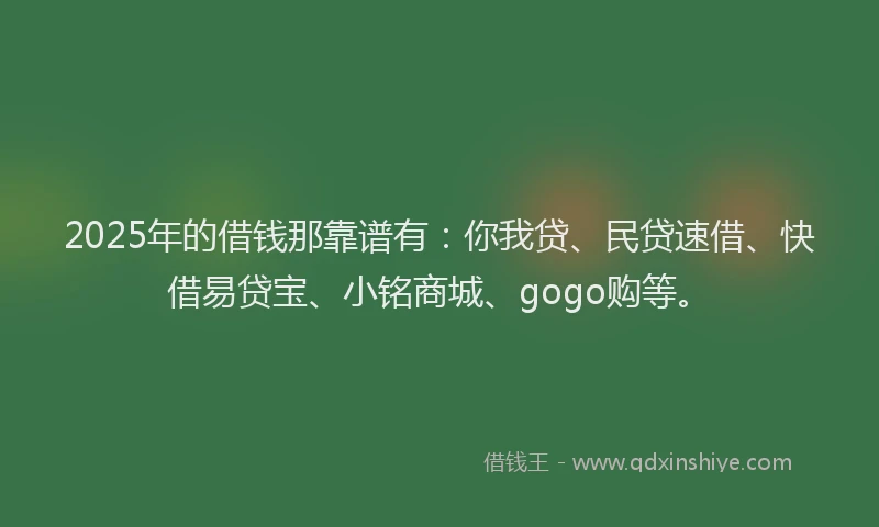 2025年的借钱那靠谱有：你我贷、民贷速借、快借易贷宝、小铭商城、gogo购等。