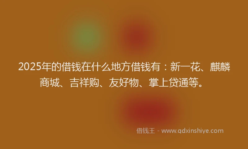 2025年的借钱在什么地方借钱有：新一花、麒麟商城、吉祥购、友好物、掌上贷通等。