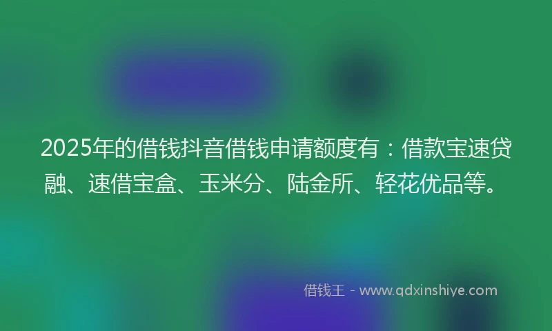 2025年的借钱抖音借钱申请额度有：借款宝速贷融、速借宝盒、玉米分、陆金所、轻花优品等。