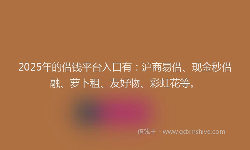 2025年的借钱平台入口有：沪商易借、现金秒借融、萝卜租、友好物、彩虹花等。
