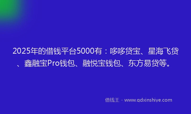 2025年的借钱平台5000有：哆哆贷宝、星海飞贷、鑫融宝Pro钱包、融悦宝钱包、东方易贷等。