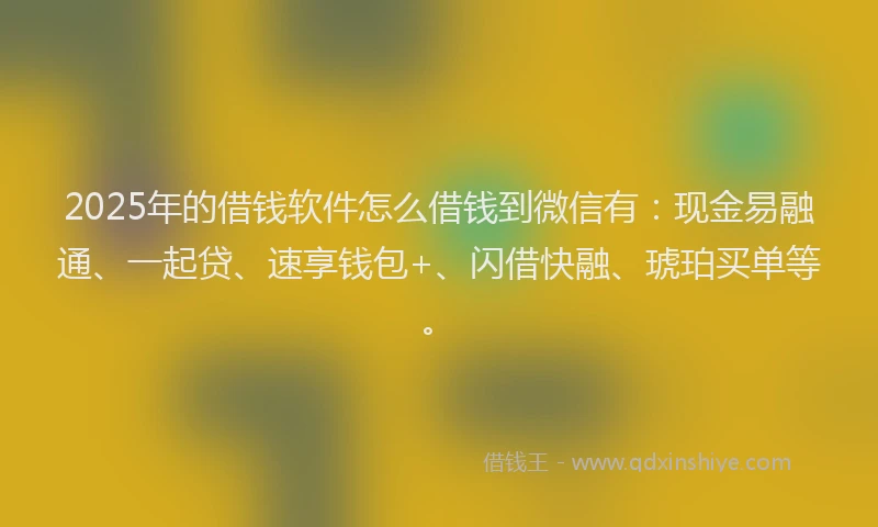 2025年的借钱软件怎么借钱到微信有：现金易融通、一起贷、速享钱包+、闪借快融、琥珀买单等。