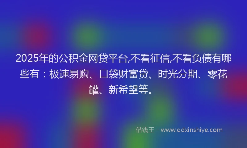 2025年的公积金网贷平台,不看征信,不看负债有哪些有：极速易购、口袋财富贷、时光分期、零花罐、新希望等。