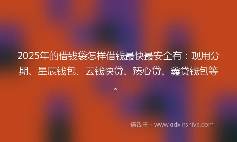 2025年的借钱袋怎样借钱最快最安全有：现用分期、星辰钱包、云钱快贷、臻心贷、鑫贷钱包等。