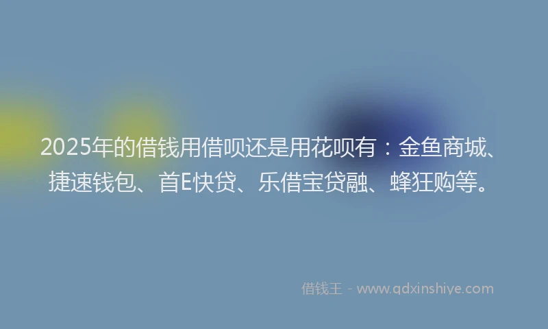 2025年的借钱用借呗还是用花呗有：金鱼商城、捷速钱包、首E快贷、乐借宝贷融、蜂狂购等。