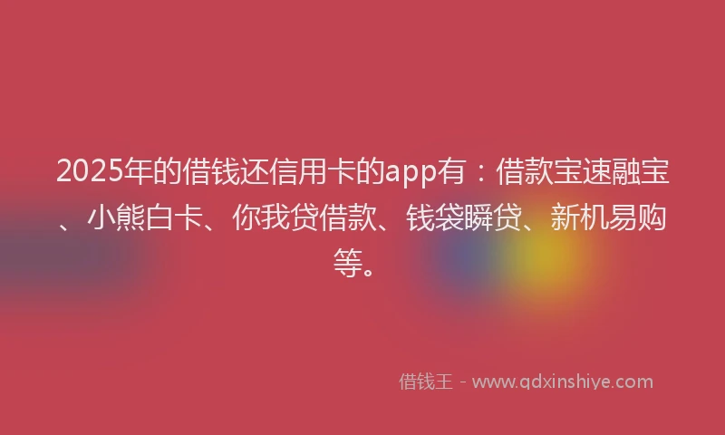 2025年的借钱还信用卡的app有：借款宝速融宝、小熊白卡、你我贷借款、钱袋瞬贷、新机易购等。