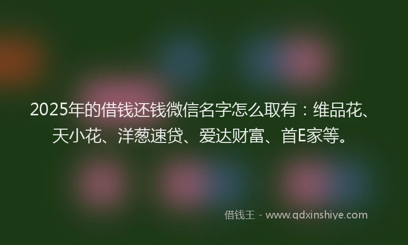 2025年的借钱还钱微信名字怎么取有：维品花、天小花、洋葱速贷、爱达财富、首E家等。