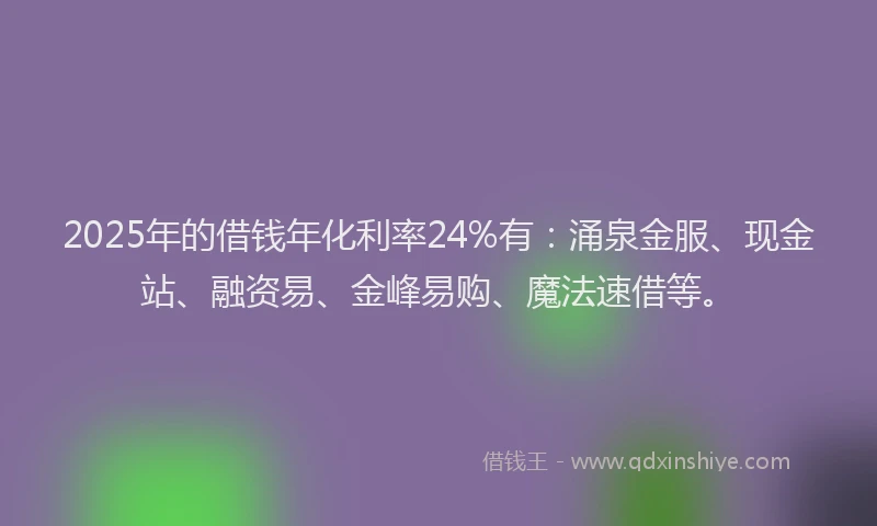 2025年的借钱年化利率24%有：涌泉金服、现金站、融资易、金峰易购、魔法速借等。