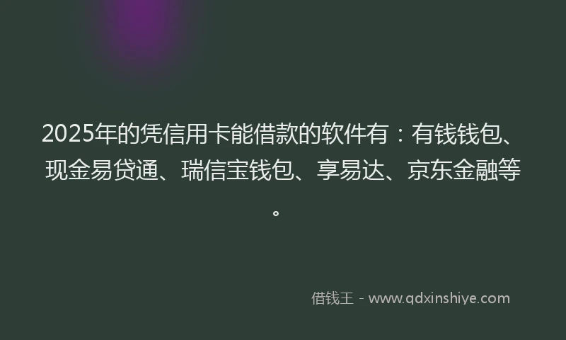 2025年的凭信用卡能借款的软件有：有钱钱包、现金易贷通、瑞信宝钱包、享易达、京东金融等。