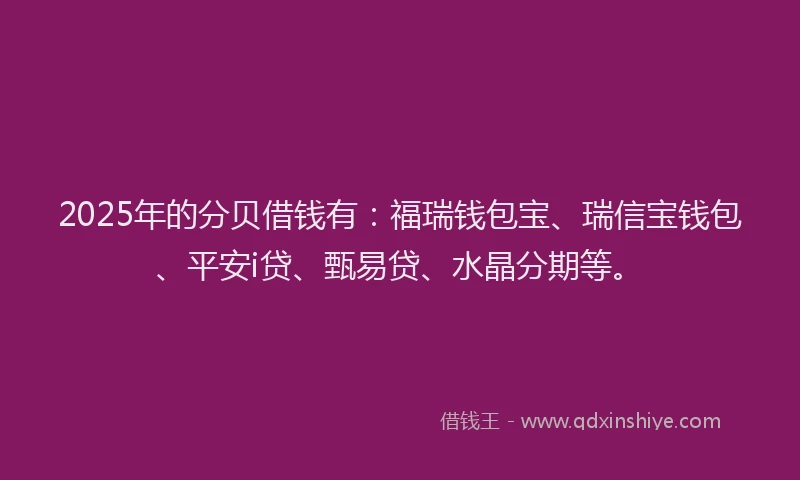 2025年的分贝借钱有：福瑞钱包宝、瑞信宝钱包、平安i贷、甄易贷、水晶分期等。