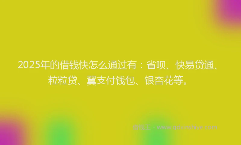 2025年的借钱快怎么通过有：省呗、快易贷通、粒粒贷、翼支付钱包、银杏花等。