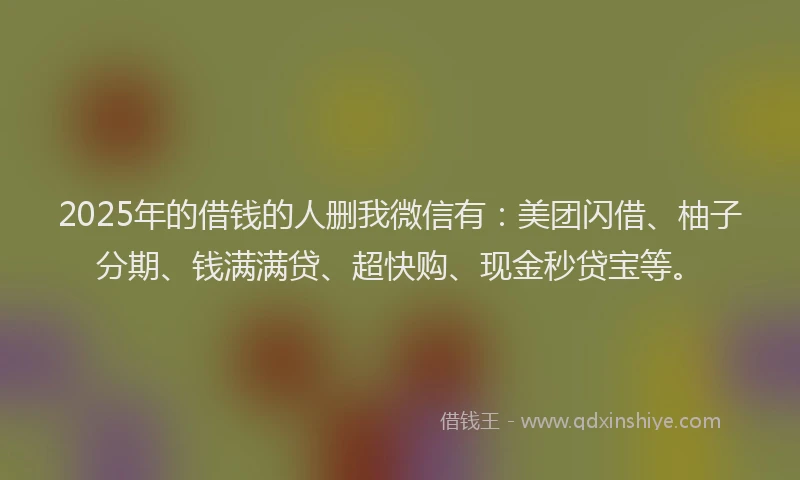 2025年的借钱的人删我微信有：美团闪借、柚子分期、钱满满贷、超快购、现金秒贷宝等。