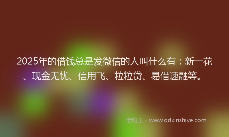 2025年的借钱总是发微信的人叫什么有：新一花、现金无忧、信用飞、粒粒贷、易借速融等。