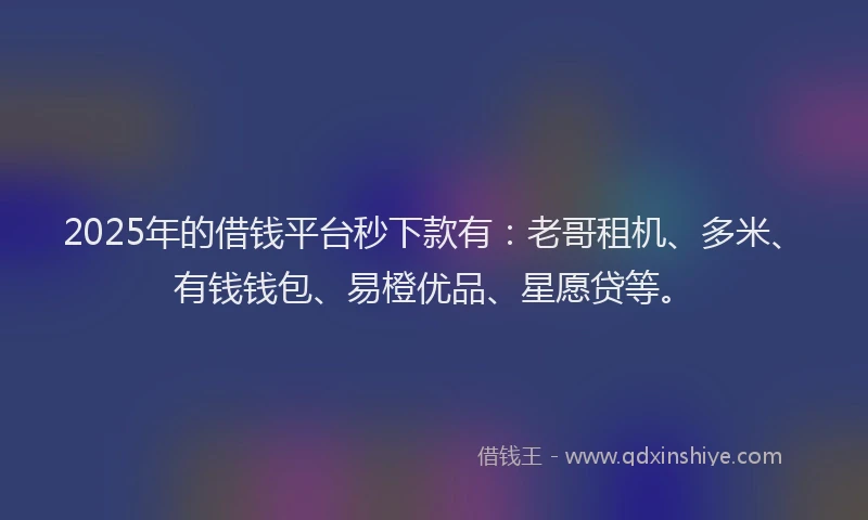 2025年的借钱平台秒下款有：老哥租机、多米、有钱钱包、易橙优品、星愿贷等。