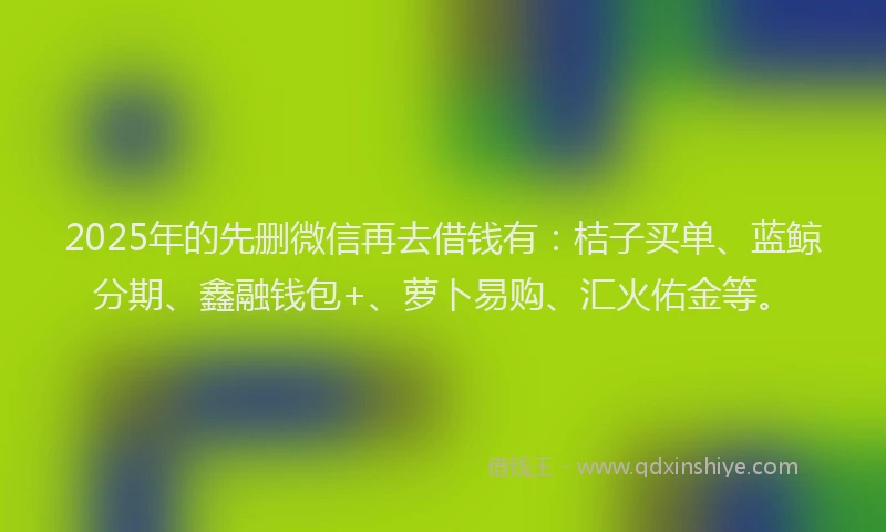 2025年的先删微信再去借钱有：桔子买单、蓝鲸分期、鑫融钱包+、萝卜易购、汇火佑金等。