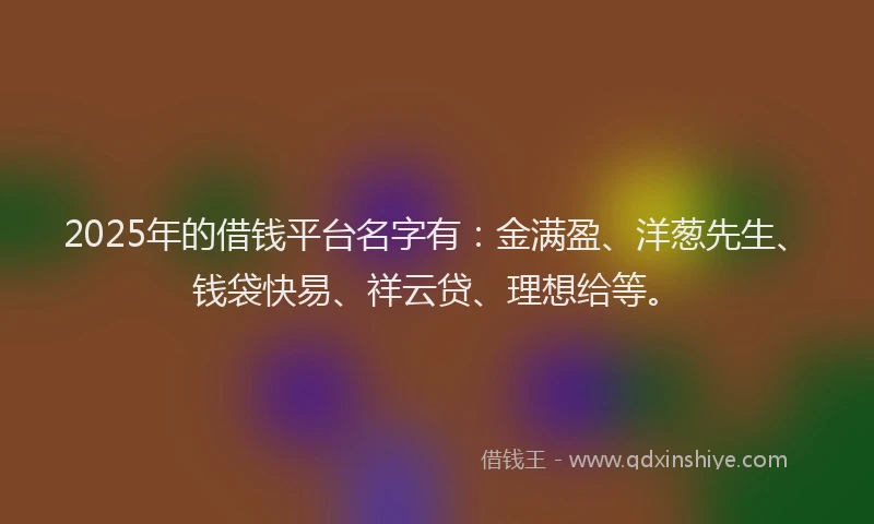 2025年的借钱平台名字有：金满盈、洋葱先生、钱袋快易、祥云贷、理想给等。