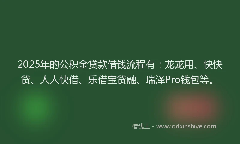 2025年的公积金贷款借钱流程有：龙龙用、快快贷、人人快借、乐借宝贷融、瑞泽Pro钱包等。