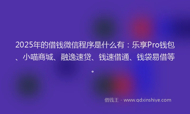 2025年的借钱微信程序是什么有：乐享Pro钱包、小喵商城、融逸速贷、钱速借通、钱袋易借等。