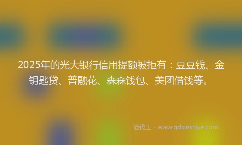 2025年的光大银行信用提额被拒有：豆豆钱、金钥匙贷、普融花、森森钱包、美团借钱等。