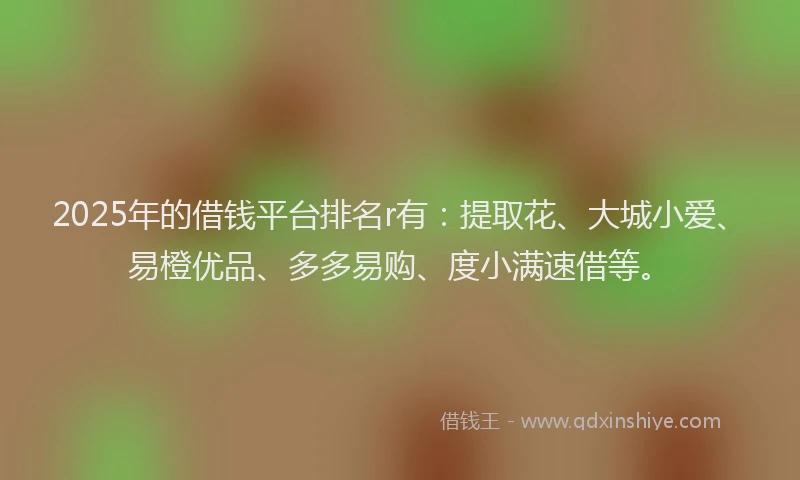 2025年的借钱平台排名r有：提取花、大城小爱、易橙优品、多多易购、度小满速借等。