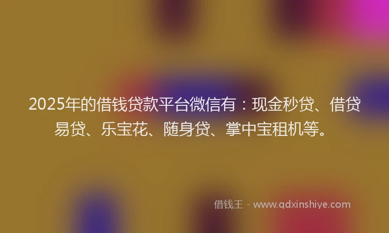 2025年的借钱贷款平台微信有：现金秒贷、借贷易贷、乐宝花、随身贷、掌中宝租机等。