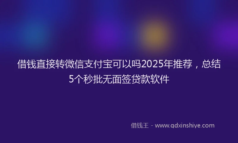 借钱直接转微信支付宝可以吗2025年推荐，总结5个秒批无面签贷款软件