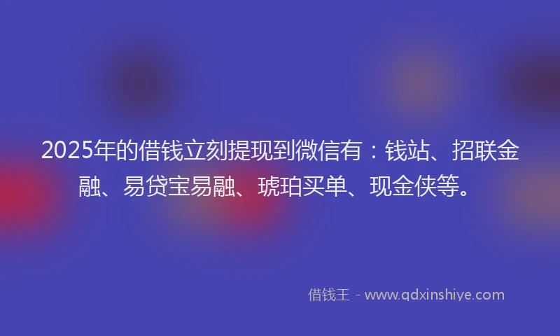 2025年的借钱立刻提现到微信有：钱站、招联金融、易贷宝易融、琥珀买单、现金侠等。