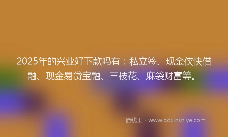 2025年的兴业好下款吗有：私立签、现金侠快借融、现金易贷宝融、三枝花、麻袋财富等。