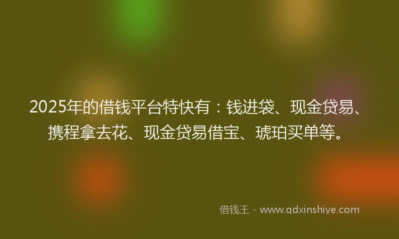 2025年的借钱平台特快有：钱进袋、现金贷易、携程拿去花、现金贷易借宝、琥珀买单等。