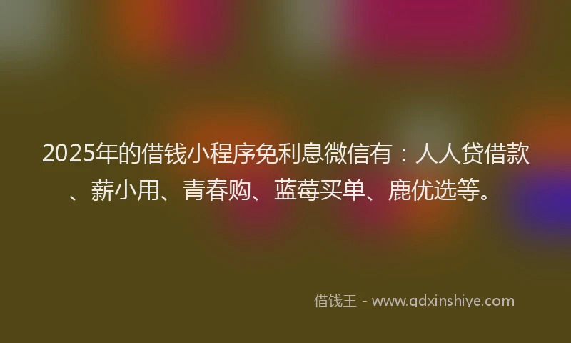 2025年的借钱小程序免利息微信有：人人贷借款、薪小用、青春购、蓝莓买单、鹿优选等。