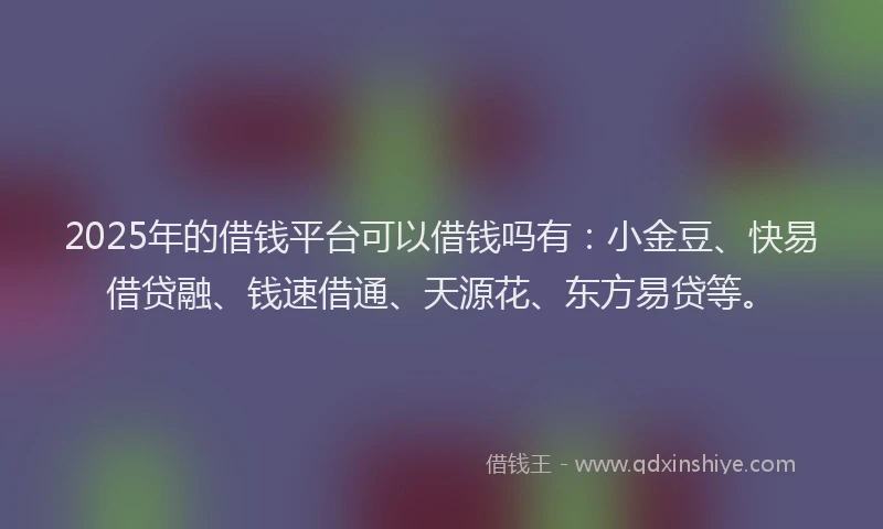 2025年的借钱平台可以借钱吗有：小金豆、快易借贷融、钱速借通、天源花、东方易贷等。